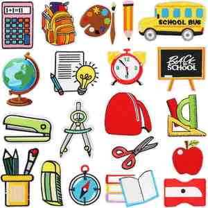 <b>Iron</b>-On Eco-Friendly Embroidered Cartoon School Bus Globe Eraser Non-Woven Felt Patches Polyester Thread for Clothing - Product Image 1