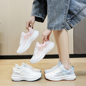 Chaussures de sport décontractées pour femmes, blanches, à lacets, en maille respirante, nouvelle collection automne, rehaussantes et tendance - Product Image 6