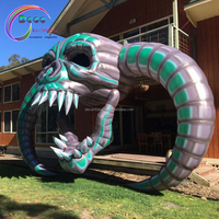 Tête de crâne gonflable géante éclairée par l'air, g, avec cornes thème démon, décoration pour spectacle, scène et fête Halloween
