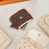 Porte-cartes et porte-monnaie pour femme en velours côtelé, motif dessin animé, style frais et doux, avec fermeture éclair pour cartes bancaires et d'identité