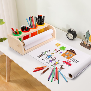 Настольный держатель для рулонов бумаги из дерева с подставками для карандашей для рисования, письма, скетчинга и рукоделия - Product Image 6