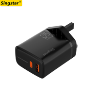 Chargeur Mural USB-C Double Port 25W Noir pour Prise UK – Adaptateur de Voyage Universel pour iPhone et Android (Vente en Gros)