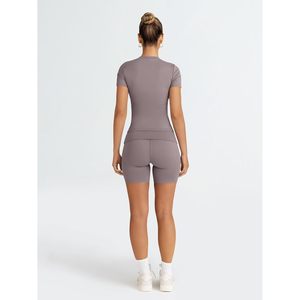FOXA 2 Piece Yoga Set <b>Crop</b> <b>Top</b> Shorts Spandex Polyester Breathable Crew Neck Summer Workout Gym Pilates Active Wear - Product Image 5