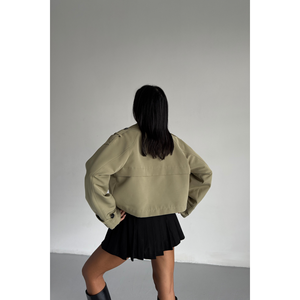 Gabardina Corta Color Caqui para Mujer, Estilo Ligero para Primavera y Otoño - Product Image 1