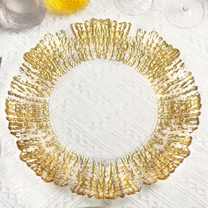 بيع بالجملة مخصص كريستال زجاج مرش اللون 13 بوصة ذهبي وردي حافة 24 بوصة خمر فرنسي رومانسي طبق طعام ناعم - Product Image 2