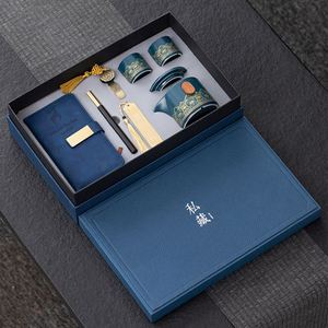 Ensemble de cadeaux promotionnels de luxe personnalisés pour entreprises, neuf pièces, comprenant un bloc-notes, un stylo, un service à thé et un marque-page, idéal pour le secteur <span class=keywords><strong>immobilier</strong></span>. - Product Image 3