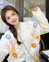 Pull en coton au crochet à col rond pour femme, motif floral tricoté à la main, respirant et écologique, design 2025, dernière collection