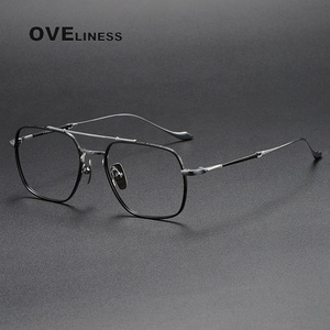 Montura de gafas de titanio puro 2024 para hombre, monturas de gafas de piloto cuadradas <span class=keywords><strong>Retro</strong></span> Vintage, gafas completas para hombre - Product Image 2