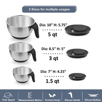 Juego de 3 Tazones Mezcladores de Acero Inoxidable con Asas, Base Antideslizante, Apilables, para Cocina, Hogar o Restaurantes