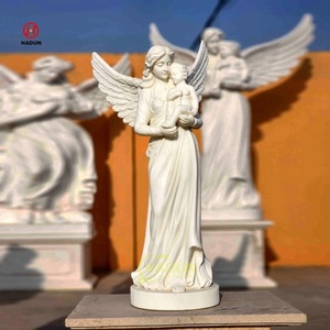 Sculpture à la main en pierre de marbre ange assis <span class=keywords><strong>avec</strong></span> des ailes Statue priant bébé pierre tombale Statue d'ange - Product Image 5