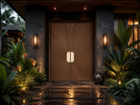 Porte d'entrée double haut de gamme en aluminium moulé, texture rayonnante classique royale, sur mesure disponible