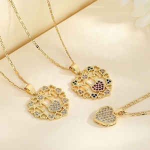Collar con Colgante de Corazón Romántico, Regalos para el Día de San Valentín y el Día de la Madre, Moderno, de Latón, Chapado en Oro de 18K, con Circonita, para Mujer - Product Image 2