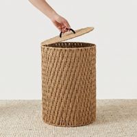 Paniers de rangement ronds en rotin tressé à la main de haute qualité avec couvercle pour la lessive, grande taille