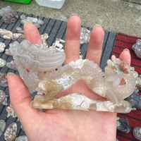 Kristal Agate Bunga Alami Ukiran Grosir, Bentuk Naga Kuda Rubah Sembilan Ekor, Kristal Penyembuh Warna Pink untuk Dekorasi dan Hadiah