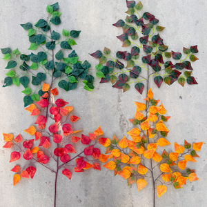 Triada de Hojas Artificiales Stupid Bird, Hojas Rojas y Amarillas de Otoño, Ramo de 30cm-100cm, Decoración de Halloween - Product Image 2