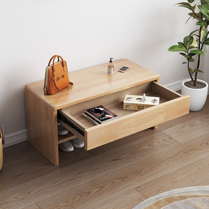 Banc à chaussures moderne et minimaliste en bois massif pour entrée de maison, avec rangement intégré et tiroir, style simple, à s'asseoir - Product Image 4