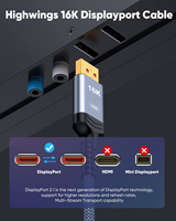 Cable DisplayPort 2.1 de Alta Velocidad, 16K 60Hz 8K 120Hz 4K 240Hz, HDCP, DSC 1.2a, HDR10, FreeSync, G-Sync para Gráficos