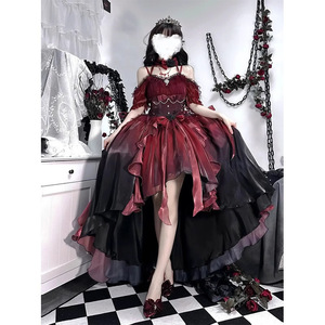 Vestido <span class=keywords><strong>de</strong></span> novia Lolita rojo para mujer con tren artesanal pesado y conjunto <span class=keywords><strong>de</strong></span> falda hinchada para <span class=keywords><strong>Cosplay</strong></span> <span class=keywords><strong>de</strong></span> <span class=keywords><strong>Anime</strong></span> - Product Image 6