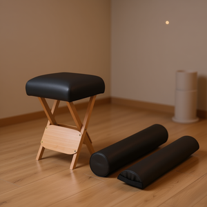 Tabouret de massage pliable en similicuir noir avec structure en bois massif, mobilier de salon pour thérapeute, design moderne, confortable et portable - Product Image 2