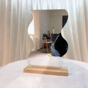 Home Decor Korea Ins Niche Design Irregular <b>Desktop</b> <b>Wooden</b> <b>Desktop</b> Makeup Mirror - Product Image 3