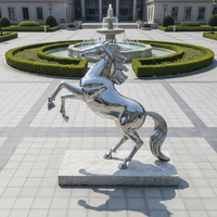 Escultura de Caballo de Tamaño Real en Acero Inoxidable, Tallada y Grabada en 3D, Moderna y Personalizada, para Publicidad Exterior y Decoración de Centros Comerciales