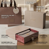 Ensemble d'emballage de bijoux de luxe rose sur mesure, boîte rigide avec insert en velours et sac cadeau assorti