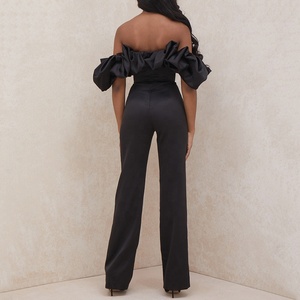 ปิดไหล่ซาตินกำมะหยี่จั๊มสูทผู้หญิงสีดำซาตินที่ไม่มีสายหนังจั๊มสูท - Product Image 6