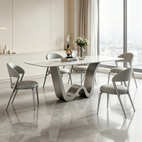 Table à manger rectangulaire en pierre de luxe, design moderne, durable, éco-responsable, pieds en métal pour petit appartement ou restaurant