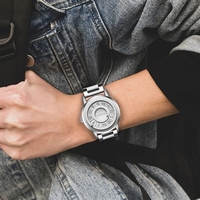 Reloj de Hombre FOXBOX, Único, de Acero Inoxidable Plateado, con Cuentas Giratorias, Relojes de Cuarzo para Hombre, Fuerza Magnética, Reloj Impermeable para Hombre