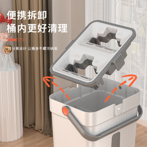 Flat Mop Bucket With Microfiber Pad Dual Use Wet Dry Hands Free Cleaning For Household Floor Cleaning - Product Image 2