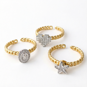 Anillo Vintage de Latón Chapado en Oro de 18K con Zirconia Calada, Colgante de Corazón, Estrella de Mar y Religioso, para Uso Diario, Regalo 3 - Product Image 1
