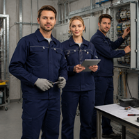 Ensemble uniforme de travail industriel personnalisé OEM 235GSM 65/35 en polycoton, veste et pantalon cargo pour l'entretien en usine