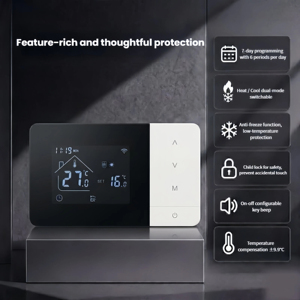 <span class=keywords><strong>Thermostat</strong></span> intelligent <span class=keywords><strong>sans</strong></span> <span class=keywords><strong>fil</strong></span> RF433, contrôle Wifi Tuya, double alimentation, minuterie <span class=keywords><strong>programmable</strong></span>, portée RF de 100M, pour montage mural - Product Image 4
