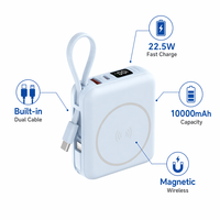 Produsen China Power Bank Nirkabel Kapasitas Penuh 10000mAh 22.5W PD Pengisian Cepat Kabel Terintegrasi Portabel Biru Kustom