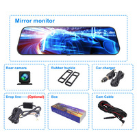 9.66 pouces écran tactile rétroviseur moniteur HD 1080p voiture Dvr enregistreur vidéo Dashcam 2 canaux Double flux multimédia Dash Cam