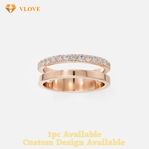 Bague VLOVE à double bande sertie de diamants de laboratoire certifiés GIA, or massif 14 carats, <span class=keywords><strong>platine</strong></span>, bijoux de mariage personnalisés pour femmes et hommes - Product Image 5