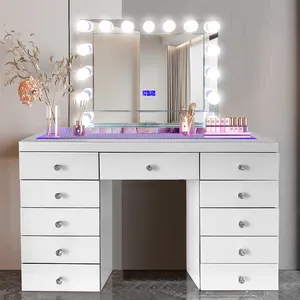 Dormitorio moderno Glam espejo Hollywood espejo tocador de cristal