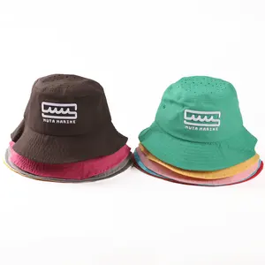 قبعة للصيادين بلون سادة عصرية بشعار مخصص من Runner BSCI OEM قبعة صيادين مخصصة من القطن الواقي من الشمس للجنسين على شكل دلو