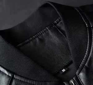 Chaqueta de Cuero Personalizada a la Moda para Hombre, Chaqueta de Motociclista con Cuello Alto, Chaqueta Bomber de Cuero para Hombre - Product Image 5