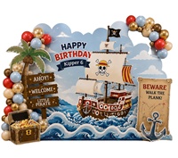 Décor de fond en panneau KT sur le thème des pirates pour anniversaire d'enfants, ensemble de ballons, toile de fond photo pour fête de garçons, nom personnalisé disponible