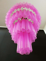 Énorme lustre vintage en verre de Murano en soie fuchsia rose de haute qualité