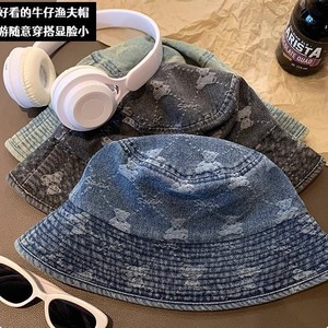 Retro Washed Denim Bucket <b>Hat</b> For Women Blue Light Blue Black Spring <b>Summer</b> Sun Protection Breathable Outdoor Fishermans <b>Hat</b> - Product Image 4