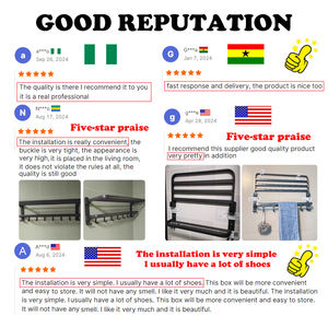 Étagère murale pour <span class=keywords><strong>serviettes</strong></span> avec 2 barres porte-<span class=keywords><strong>serviettes</strong></span> et 9 crochets, porte-<span class=keywords><strong>serviettes</strong></span> antirouille |   Rangement de salle de bain moderne - Product Image 6