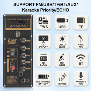 Vire 2*15W treble bass Echo khuếch đại hội đồng quản trị Xe đẩy loa không dây cho MP3/WAV Máy nghe nhạc mô-đun với 88:88 LED hiển thị - Product Image 2