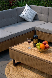 Acacia <b>Wood</b> <b>Table</b> <b>Top</b>, Powder-coated Steel Frame Wicker Sofa Set <b>for</b> Outdoor Garden Porch Garden Backyard Lawn Furniture - Product Image 3