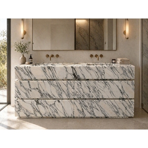 อ่างล้างหน้าหินอ่อน Arabescato ธรรมชาติ ดีไซน์ทันสมัย พร้อมตู้ Viola สำหรับห้องน้ำ - Product Image 2