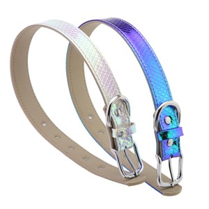 反射する虹色の快適な調節可能な虹色レーザー蛇柄光るプレミアム極細革ペット犬用首輪 - Product Image 5