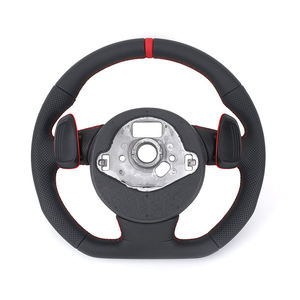 Volant en cuir semi-perforé style RS avec pagaie <span class=keywords><strong>rouge</strong></span> pour <span class=keywords><strong>Audi</strong></span> A3 A4 A5 A6 C6 C7 S3 S4 S5 S9 B8 B9 Q5 Q7 RS3 RS5 TT - Product Image 4