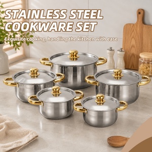 Wholesale 10 Pcs Stainless Steel Cookware <b>Set</b> Heavy Duty Cooking <b>Pot</b> Professional Soup Stockpot Kit Manufacturer - Product Image 1