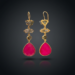Pendientes de Plata de Ley Hechos a Mano con Piedras Preciosas, Calcedonia Fucsia, Labradorita, Baño de Rodio, Estilo Boho, Unisex - Product Image 3